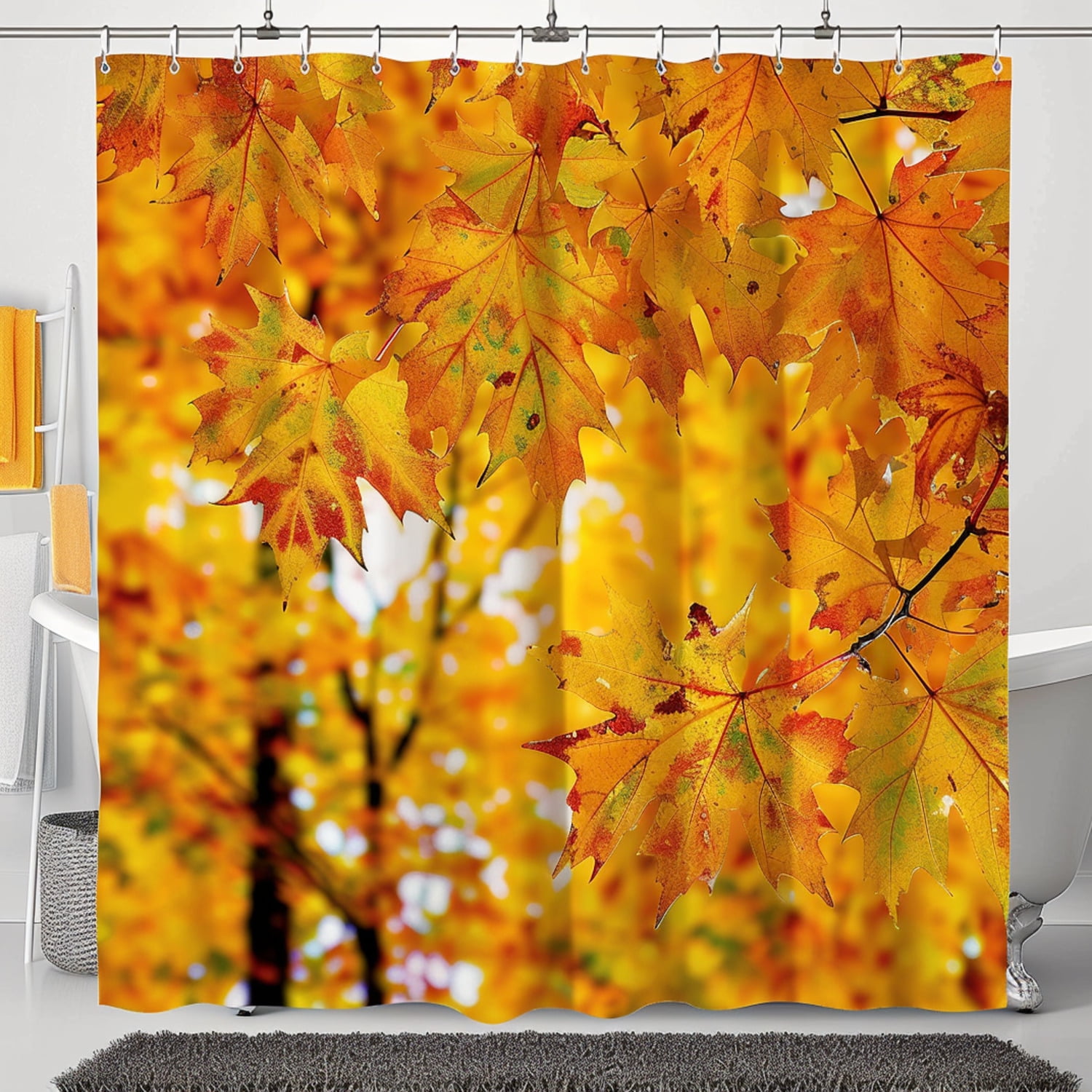 Autumn Maple Leaves Shower Curtain Vibrant Yellow and Orange Fall