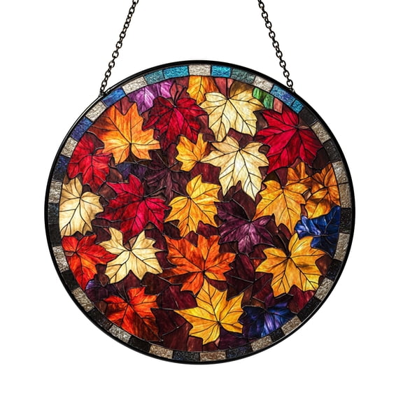 Autumn Maple Leaves Stained Glass Suncatcher Window Hanging, Colorful Fall Leaf Art Decor Panel for Home Window, Seasonal Nature Inspired Sun Catcher Ornament, Cozy Harvest Gift Idea