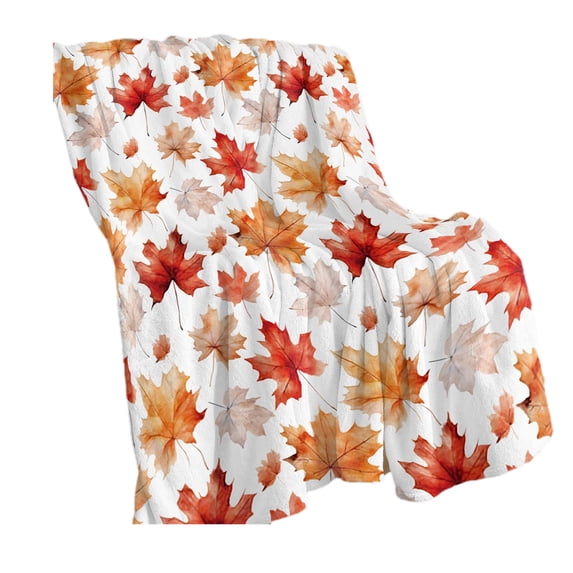 Autumn Maple Leaves Throw Blankets, Fall Maple Leaf Pumpkin Blanket, Thanksgiving Warm Cozy Bed Blankets, Soft Plush Blankets for Bedding Couch Sofa - 27.5''x39''