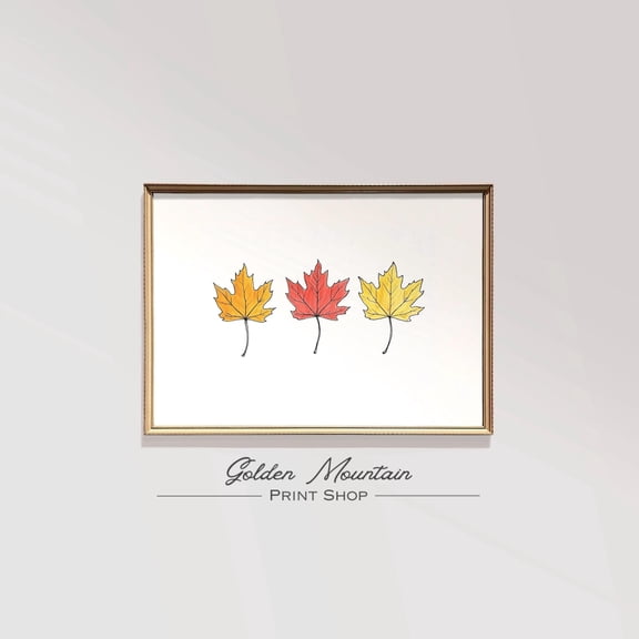 Autumn Maple Leaves Wall Art, Fall Foliage, Botanical Leaf Illustration, Minimalist Seasonal Decor Home Decor, 12x18 UNFRAMED