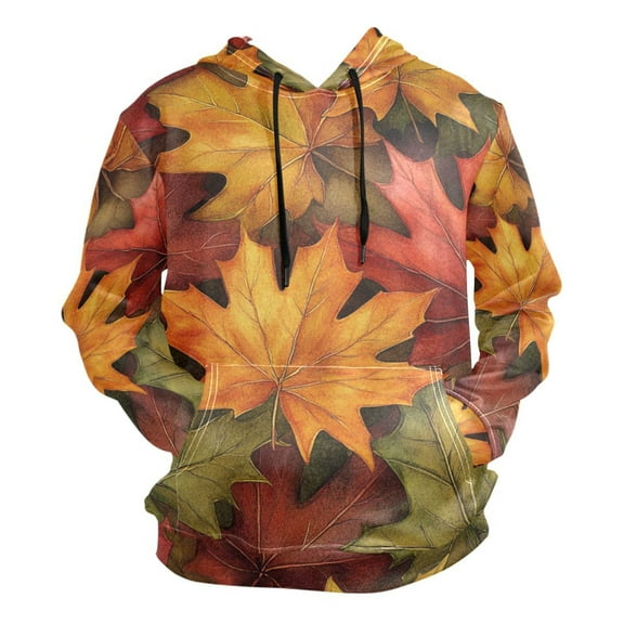 Autumn Maple Leaves Watercolor Men’s Hoodies Sweatshirt Fleece Jackets Long Sleeve Sweatshirts