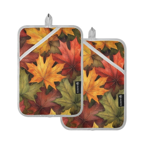 Autumn Maple Leaves Watercolor Oven Mitts Pot Holders 2 pcs Heat Resistant for Kitchen Baking Grilling