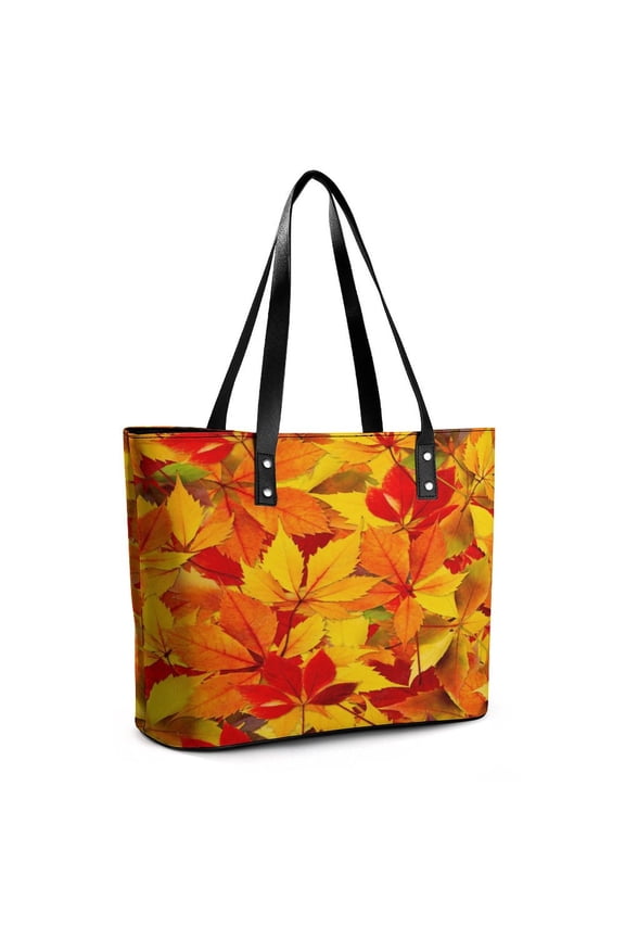 Autumn Maple Leaves Woman Leather Handbags Large Tote Bag Fashion Portable Handbags With Zipper