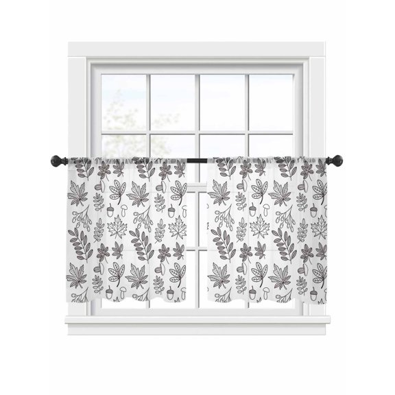 Autumn Maple Sheer Curtains 2 Panels Set Leaf Pine Cones Mushrooms Minimalist Lines Modern Sheer Window Curtains Light Filtering Rod Pocket Voile Drapes for Bedroom Living Room 52"x54"