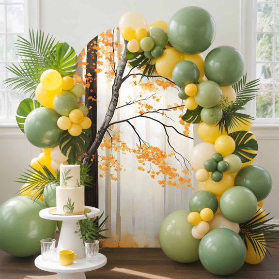 Autumn Maple Tree Orange Watercolor Arch Backdrop Cover Stretchy Spandex Arch Cover 6ft, Forest Landscape Round Top Chiara Stand Covers for Wedding Birthday Party Ceremony Banquet