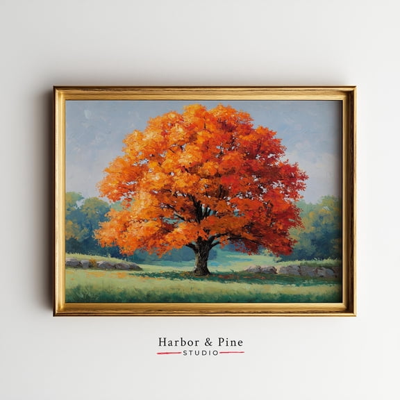 Autumn Maple Tree Wall Art Rustic Fall Nature Tree Decor, UNFRAMED Size 24x24