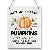 Autumn Market Pumpkins Wood Sign Wall Art Rustic Fall Pumpkin Wooden Hanging Sign for Thanksgiving Farmhouse Home Kitchen Door Wall Decor 8x10 Inch