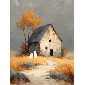 Autumn Meadow Ghost Canvas Wall Art, Cozy Rustic Halloween Print, Cottagecore Home Wall Decor