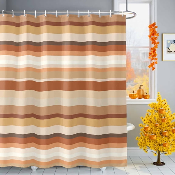 Shower Curtains Sets for Bathroom Decor Autumn Medieval Gradient Stripes Waterproof Bathroom Curtain with Hooks, Orange and Light Brown for Bathroom Decor,36x72IN