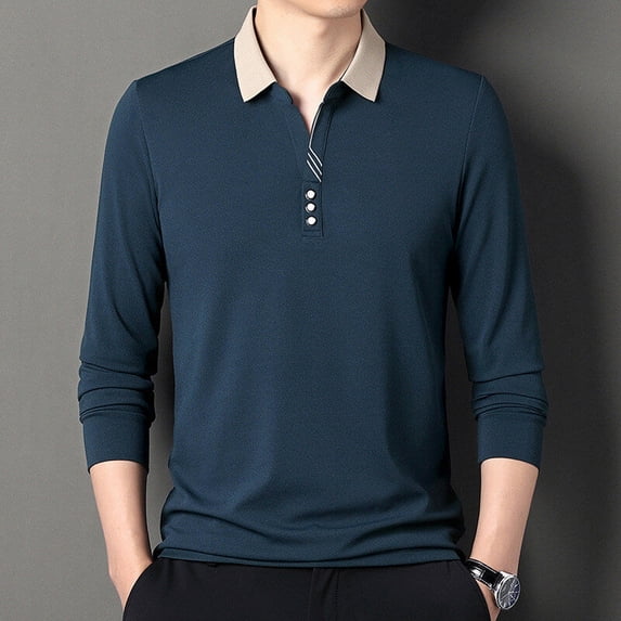 Autumn Men's Contrast Color Fashion Casual Long Sleeve POLO Shirt