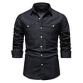 thumbnail image 1 of Autumn Men's Denim Shirt Long Sleeve Shirt Men's New Top-Black-L, 1 of 5