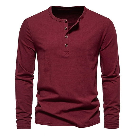 Autumn Mens Fashion New Men Henry Neck Long Sleeve T-Shirt Men Fashion Casual Vintage T-Shirt Male Button Slim Washed Tees
