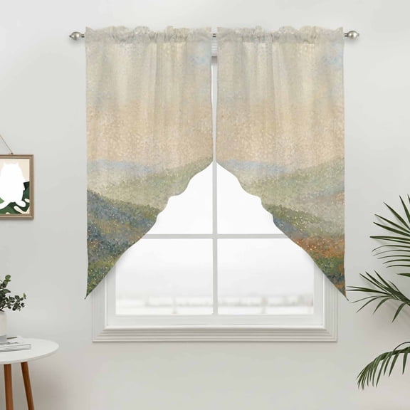 Autumn Misty Hills Swag Valances for Windows, Rustic Rolling Meadows Sage Green Rod Pocket Short Curtains, Machine Washable Kitchen Window Topper for Bathroom Living Room, 28 x 36 Inch, 1 Pair