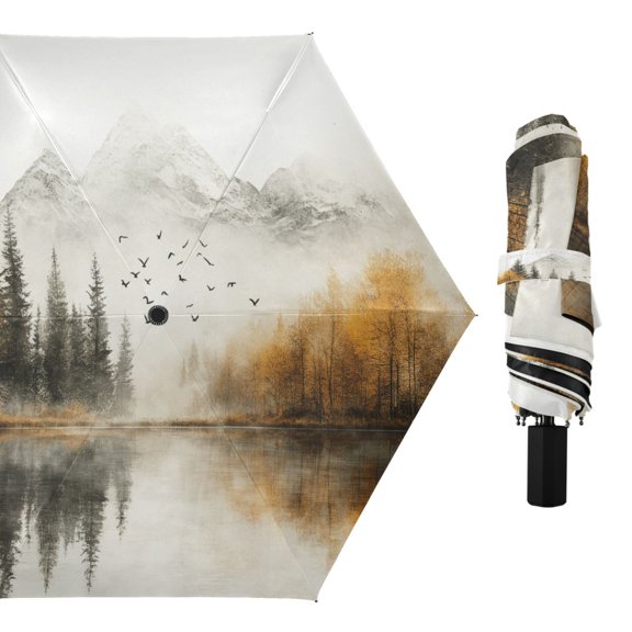 Autumn Misty Mountains Compact Sun Umbrella Windproof Travel Umbrellas for Rain Strong Portable UV Protection