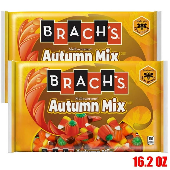 Autumn Mix; Candy Corn, Mellowcreme Pumpkin & Indian Corn 2 Pack Made With Real Honey Harvest Halloween Thanksgiving Autumn Fall Delights - Brach's