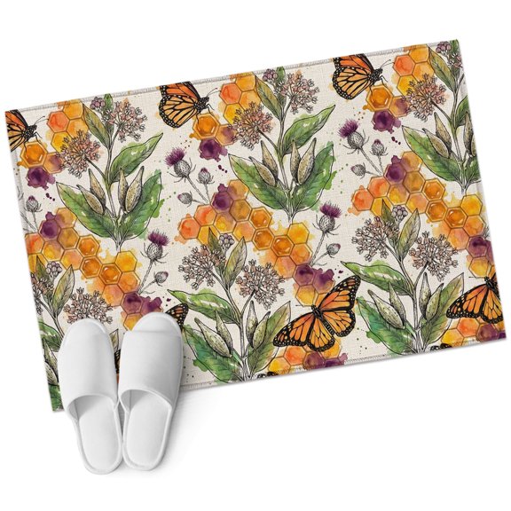 Autumn Monarch Butterflies Bathroom Rug Washable 2x3 Entryway Rug Non Slip Wildflowers Botanical Foliage Front Door Mat Low Pile Indoor Doormat Throw Floor Carpet for Kitchen Bedroom Entrance
