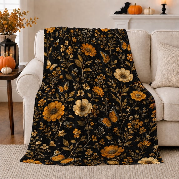 Autumn Monarch Butterfly Floral Garden Artwork, Cozy Friendship Quote Scene, Warm Flannel Blanket for Living Room and Reading Nook, Art Lovers Thanksgiving Gift, Artistic Home Decor
