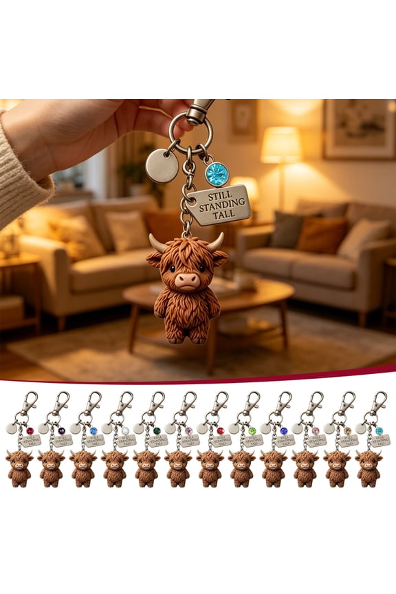 Autumn Monthly Keyring, November Highland Cow Pendant Ornament, Elegant Decorative Key Charm, Calming Silent Power Portable Accessory for Daily Key Use, Backpack Adornment & Casual Souvenir Scenarios
