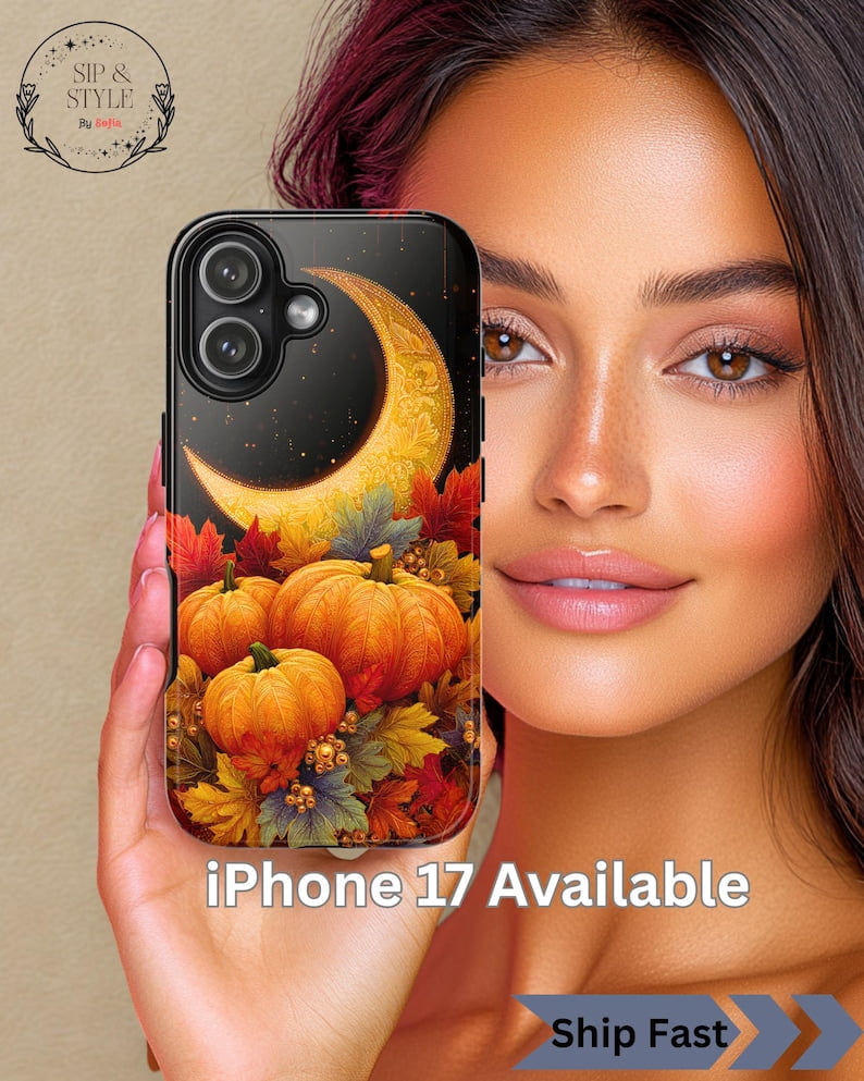 Autumn Moon & Pumpkins Tough Phone Case, Fall Harvest Design, iPhone ...