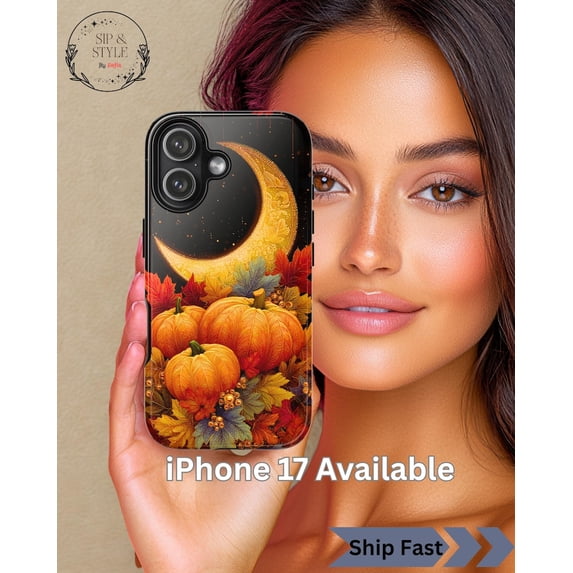 Autumn Moon & Pumpkins Tough Phone Case, Fall Harvest Design, iPhone ...