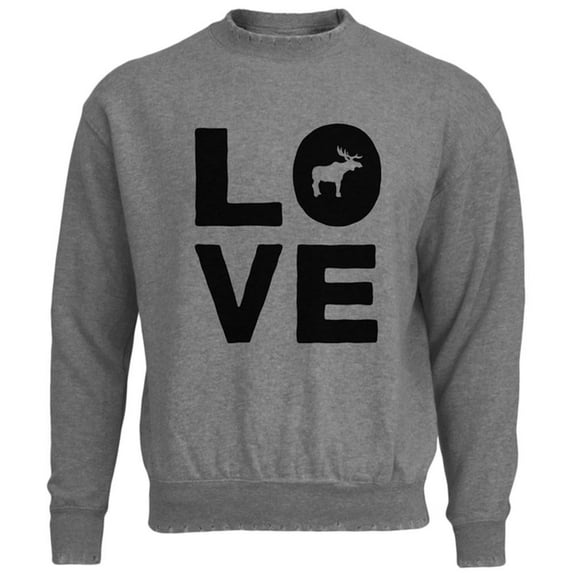 Autumn Moose Love Mens Destroyed Sweatshirt Heather X-SM