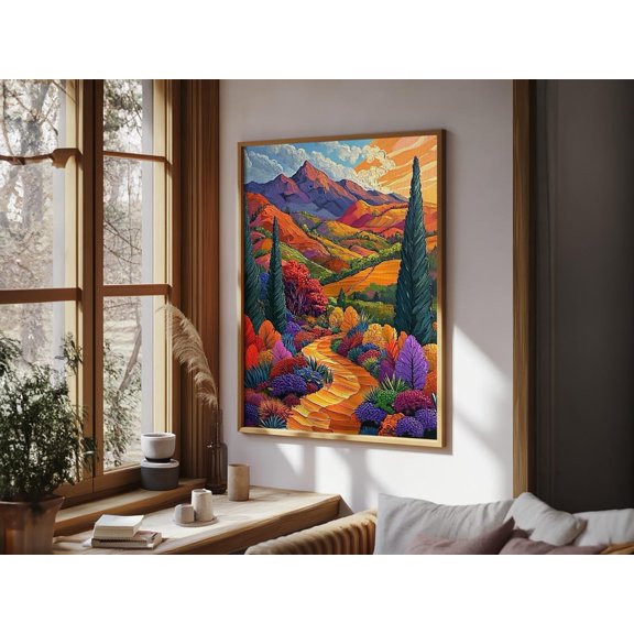 Autumn Mountain Colorful Fall Landscape Boho Decor Poster, Unframed Size 8x12