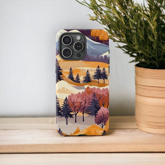 Autumn Mountain Forest Tough Phone Case for iPhone - Fall Nature Landscape Art Dual-Layer Protective Cover
