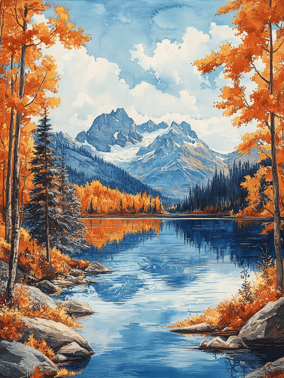 Autumn Mountain Lake Canvas Print Wall Art， Suitable for Living Room ...