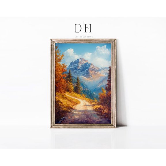 Autumn Mountain Landscape Art Poster: Vibrant Fall Scenery, Unframed Canvas Size 8x12