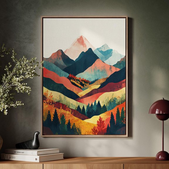 Autumn Mountain Landscape Print – Modern Nature Wall Art, Colorful Fall Foliage, Rustic Adventure Decor, Abstract Wilderness Poster Wall Art, Modern Wall Decor, 16x24 UNFRAMED