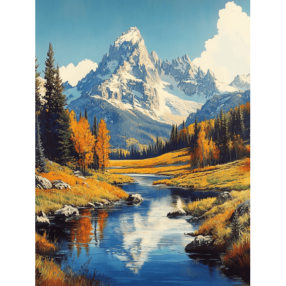 Autumn Mountain River Landscape Canvas Print/Wall Art Suitable for Living Room Hotel and Restaurant Decoration.