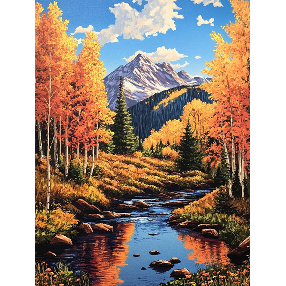 Autumn Mountain Stream Canvas Wall Art Perfect for Living Room Bedroom Office Bathroom and Hallway Decoration.