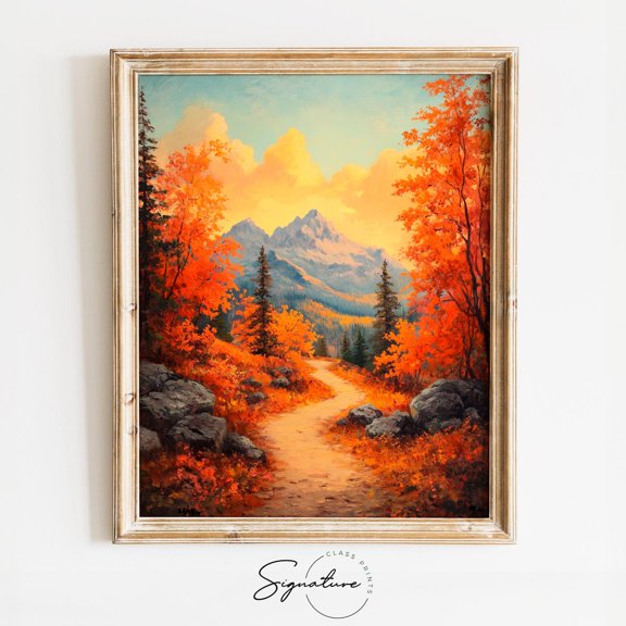 Autumn Mountain Trail, Rustic Fall Landscape Art, Fiery Foliage Decor, Cottagecore Nature Scene, Wall Art 4076 Home Decor, 24x36 UNFRAMED