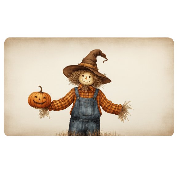Autumn Mouse Pad,A scarecrow holding a pumpkin in a field,Large Mouse Pad for Desk Cute,Flat Mouse Pad,Desktop Mat for Keyboard and Mouse