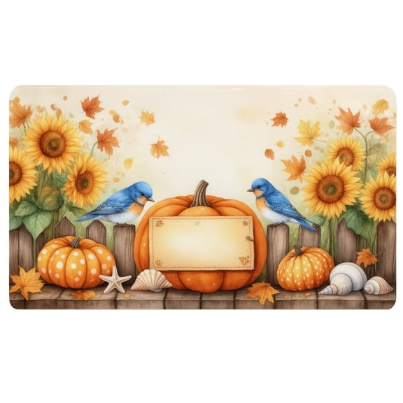 Autumn Mouse Pad,A watercolor painting of pumpkins,sunflowers,and birds on a fence,14x24 Inch,Fabric Mouse Pad,Mouse Pads for Desk