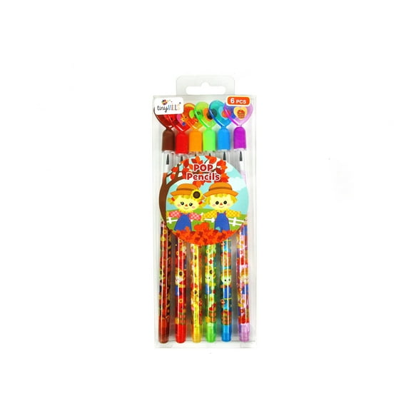 Autumn Multi Point Stackable Push Pencil Assortment with Eraser - 6 Pcs Pack