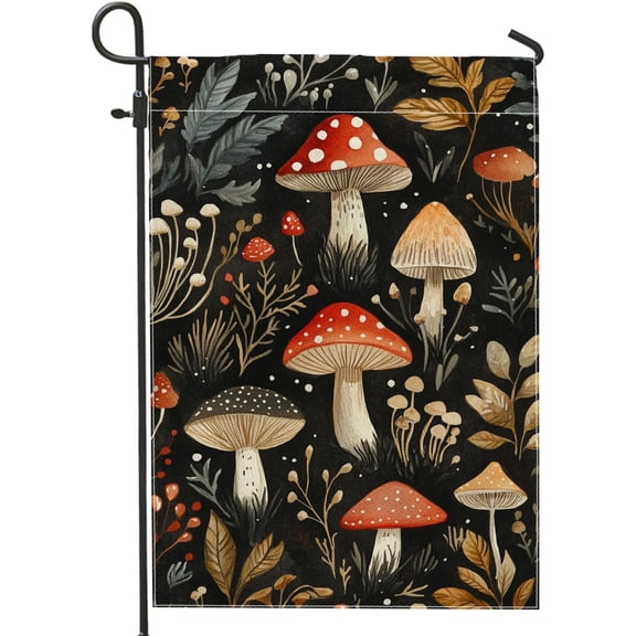 Autumn Mushroom Garden Flag, Double Sided Fungi Yard Flag, Nature Outdoor Lawn Decor for Fall Home Decoration, 12 x 18 Inch