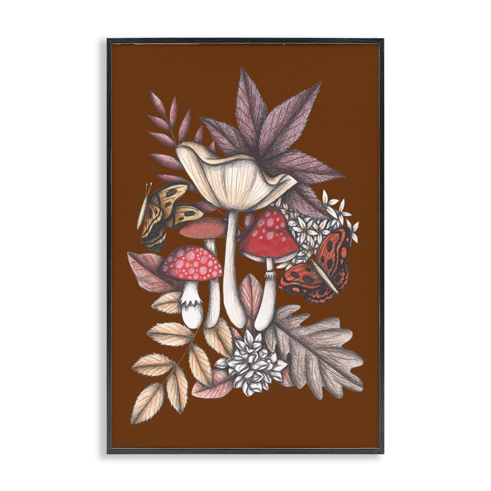 Autumn Mushrooms Magic Black Framed Giclee Art, design by Cecilia Battaini