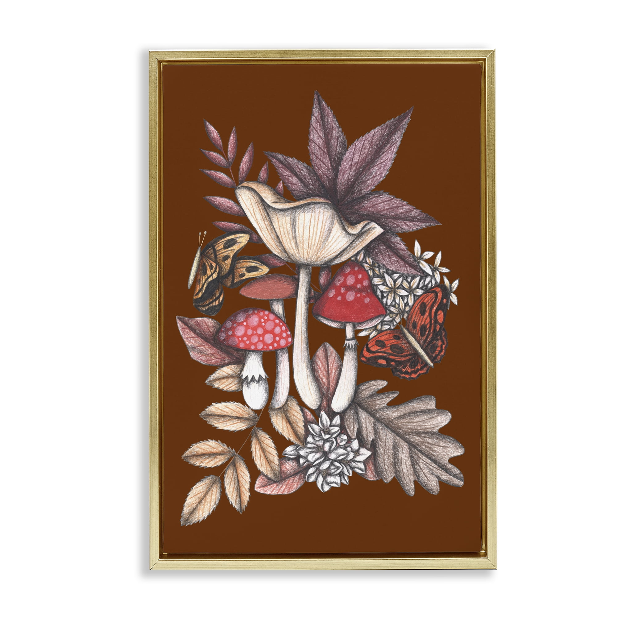 Autumn Mushrooms Magic Gold Framed Floater Canvas Wall Art, design by Cecilia Battaini