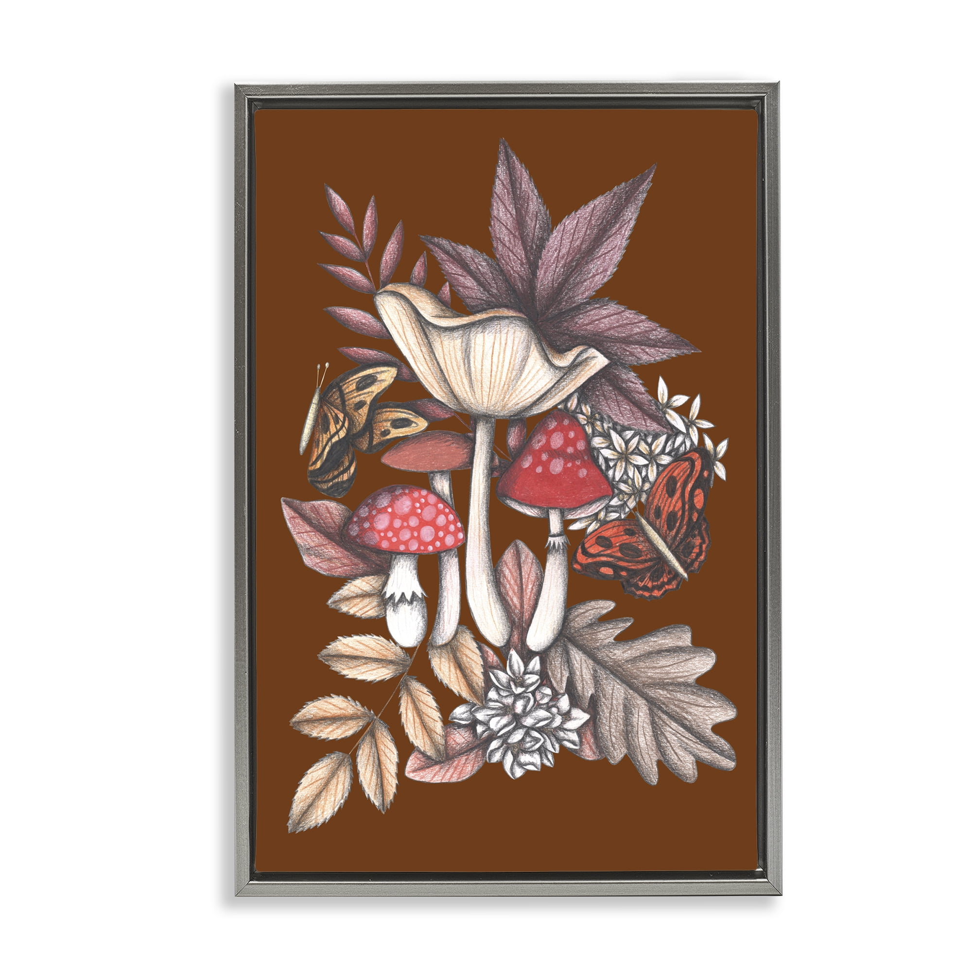 Autumn Mushrooms Magic Gray Framed Floater Canvas Wall Art, design by Cecilia Battaini