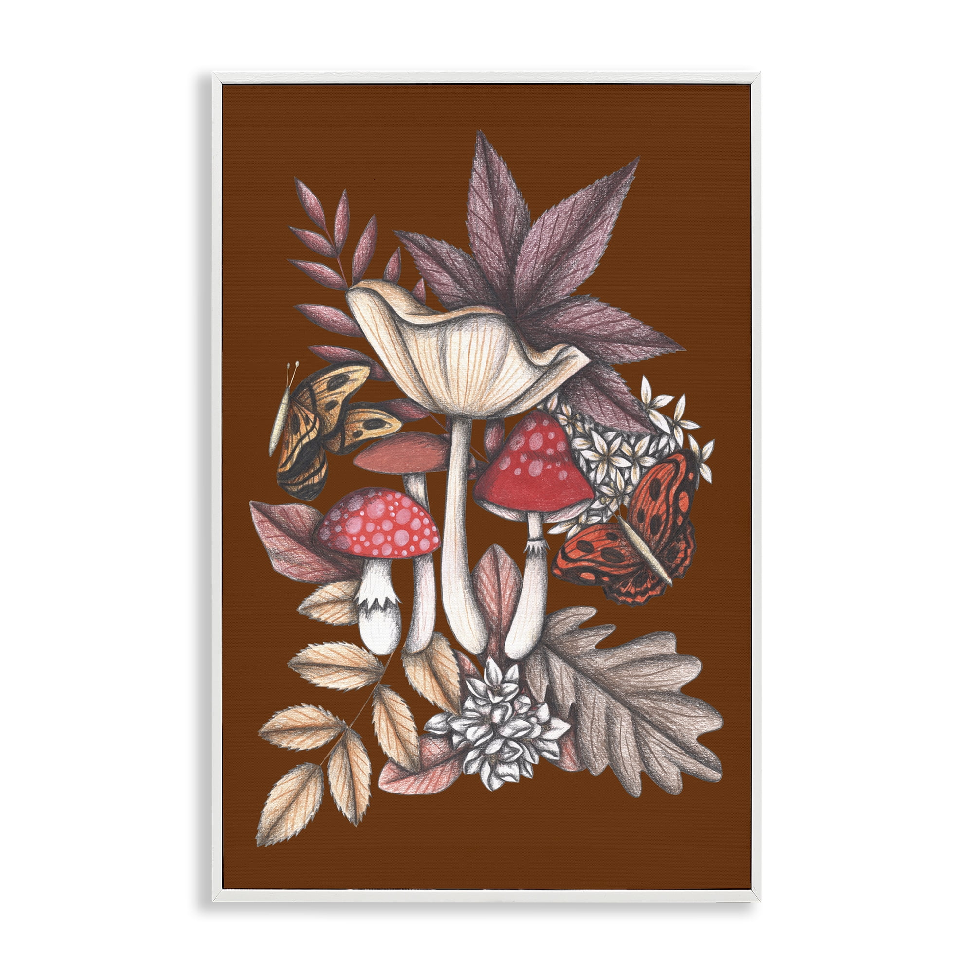 Autumn Mushrooms Magic White Framed Giclee Art, design by Cecilia Battaini