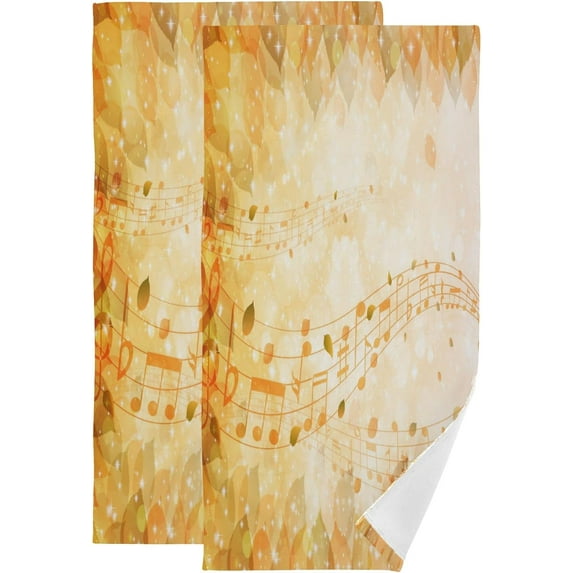 Autumn Musical Notation Hand Towels 2 PCS, Fall Maple Leaves Kitchen Towel Ultra Soft and Highly Absorbent,Decorative Fingertip Face Towel for Bathroom Hotel, 28.3"x14.4"