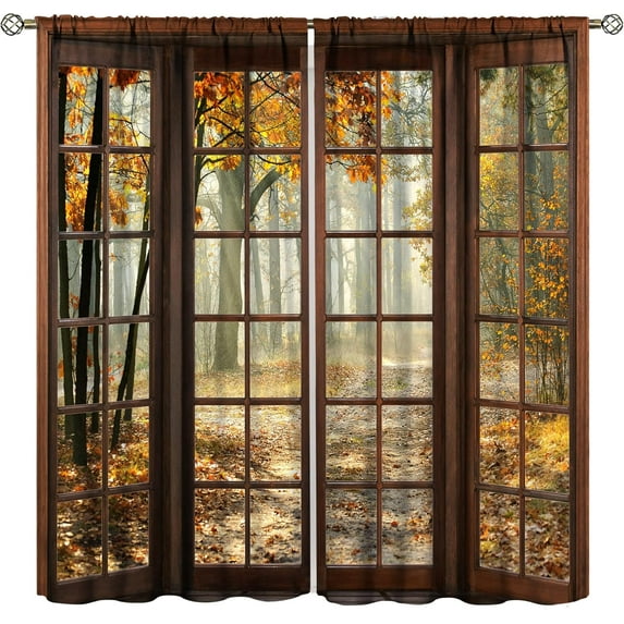 Autumn Natural Landscape Curtains,Vintage Window Pattern Kitchen Living ...