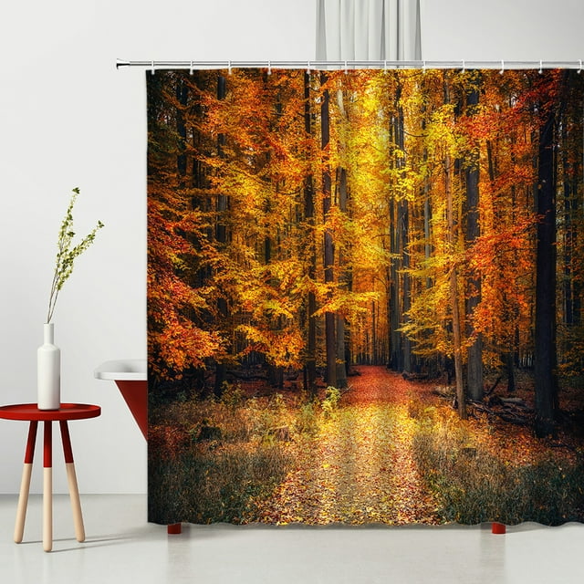 Autumn Natural Scenery Maple Fallen Leaves Bath Curtain Home Bathtub