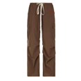 thumbnail image 1 of Autumn New Fashion Loose Low Waist Drawstring Casual Pants Harajuku Loose Workwear Fashion Women's Street Casual Pants Women's Pants-Brown-S, 1 of 5