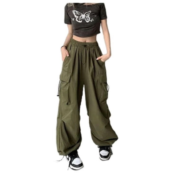 Autumn New Fashion Wide Leg Pants Women's Large Size Overalls Harajuku High Waist Pocket Loose Pants Women's Clothing Women's Pants-2-M