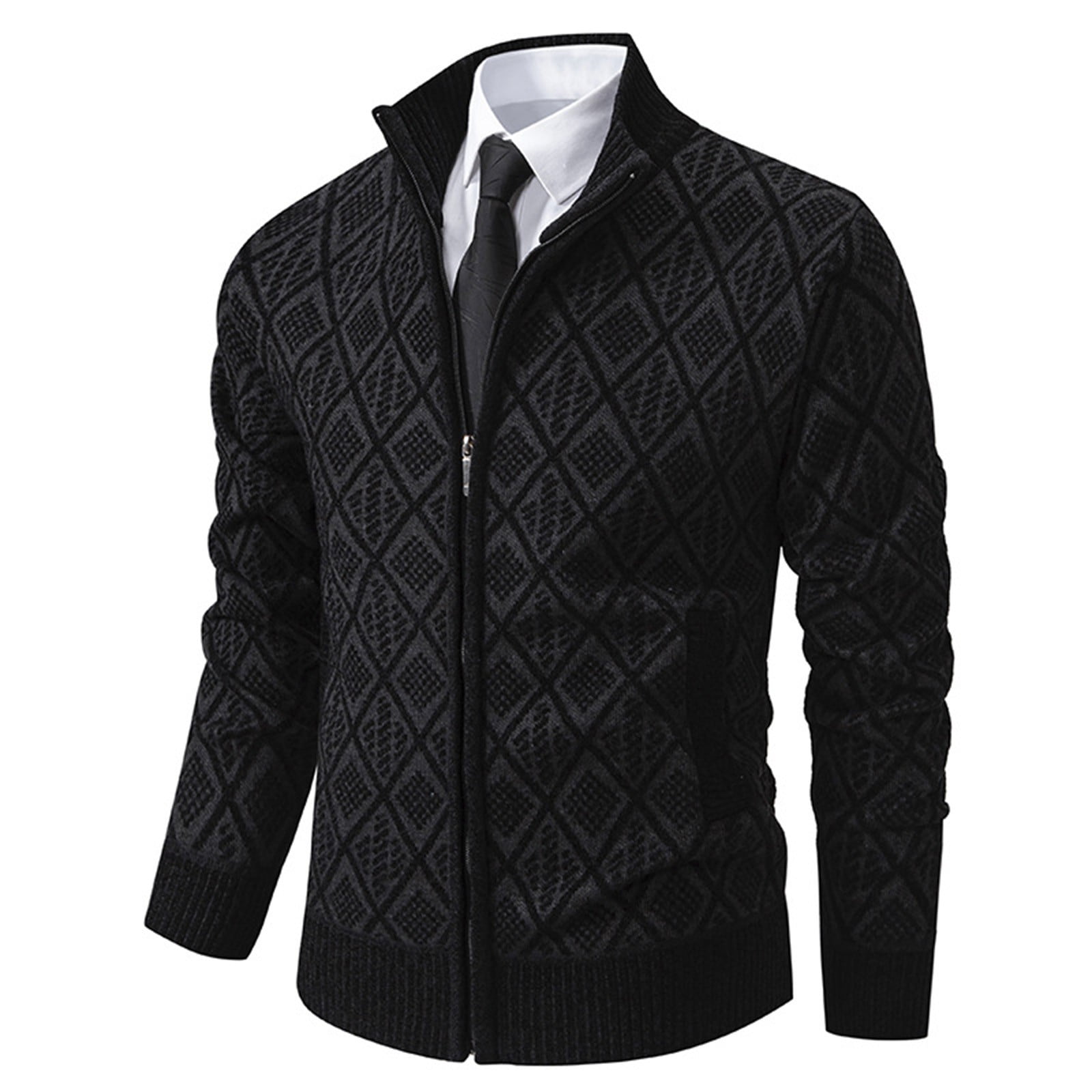 Autumn New Men's Cardigan Stand Collar Sweater Jacquard Jacket