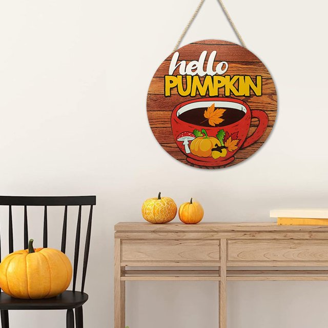 Autumn New Thanksgiving Pumpkin Wooden Decoration Hanging Circular Wall