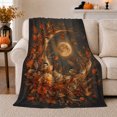 thumbnail image 1 of Autumn Night Moonlit Scene, Mystical Bird Art Scene, Warm Flannel Blanket for Living Room and Reading Nook with Detailed Artwork, Bird Lovers Thanksgiving Gift, Artistic Home Decor, 1 of 9