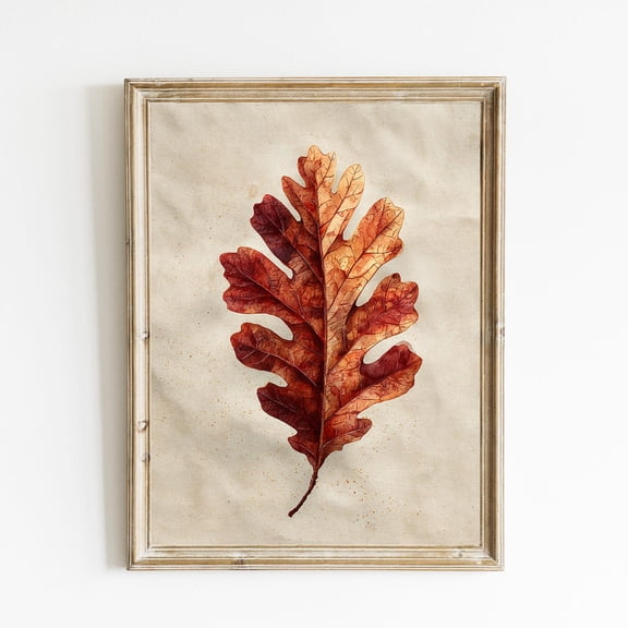 Autumn Oak Leaf Print Poster Vintage Botanical Wall Art Poster Neutral Wall Decor Poster Minimalistic Botanical Decor Poster E1133, Unframed Poster Size 12x18 F03.1.18l604